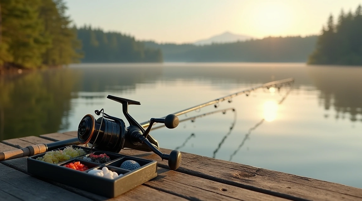 Weekend fishing tackle and bait by the lake